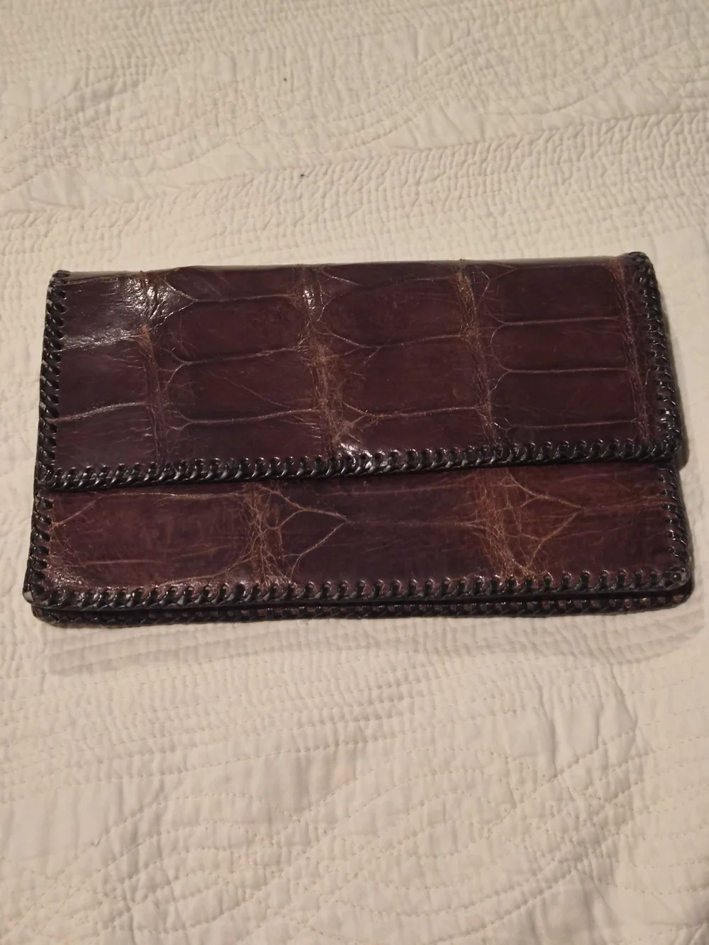 VTG 1950s Genuine Alligator Skin Hand Laced Clutch Purse United-Carr Snap 9x6